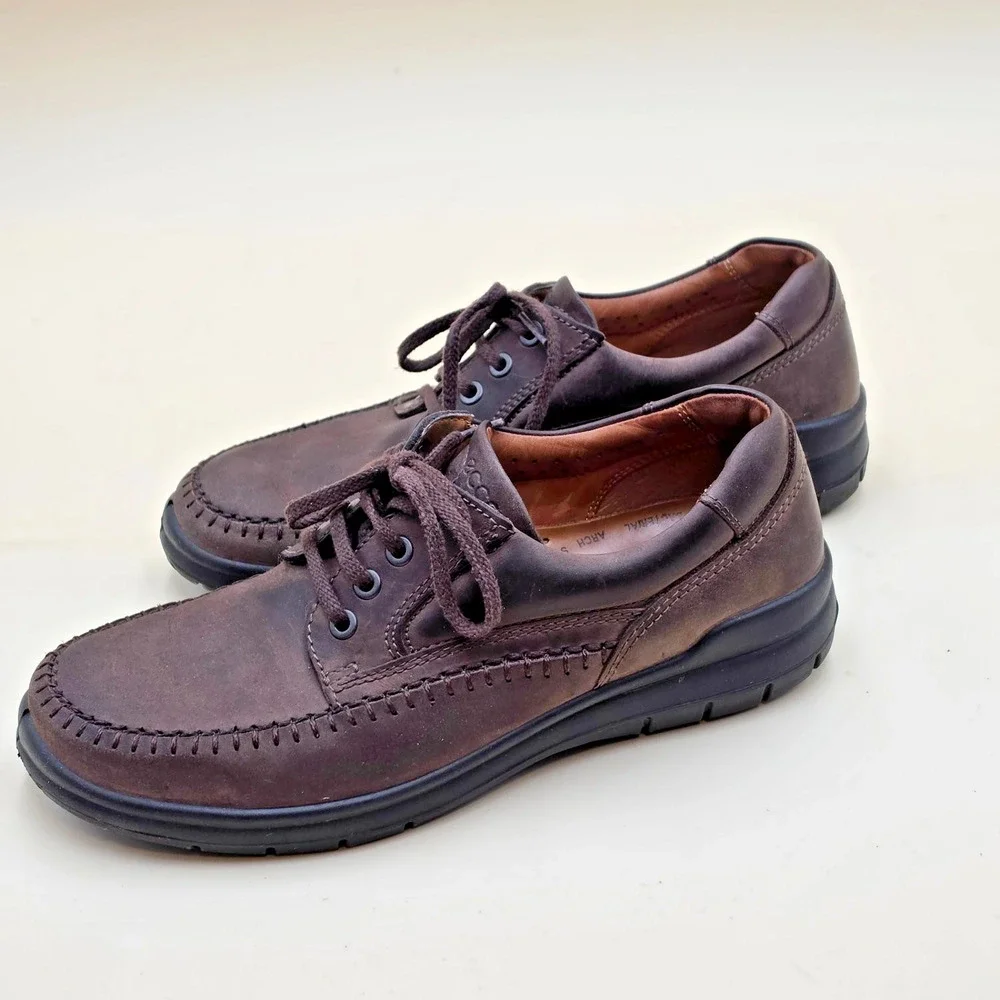 ECCO Fusion Men's Brown Leather Moc Toe Oxford Walking Shoes EU 41 US 7.5